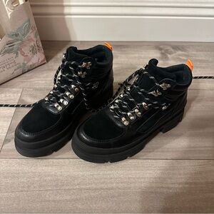 Aqua Black Platform Boots with Silver Accents